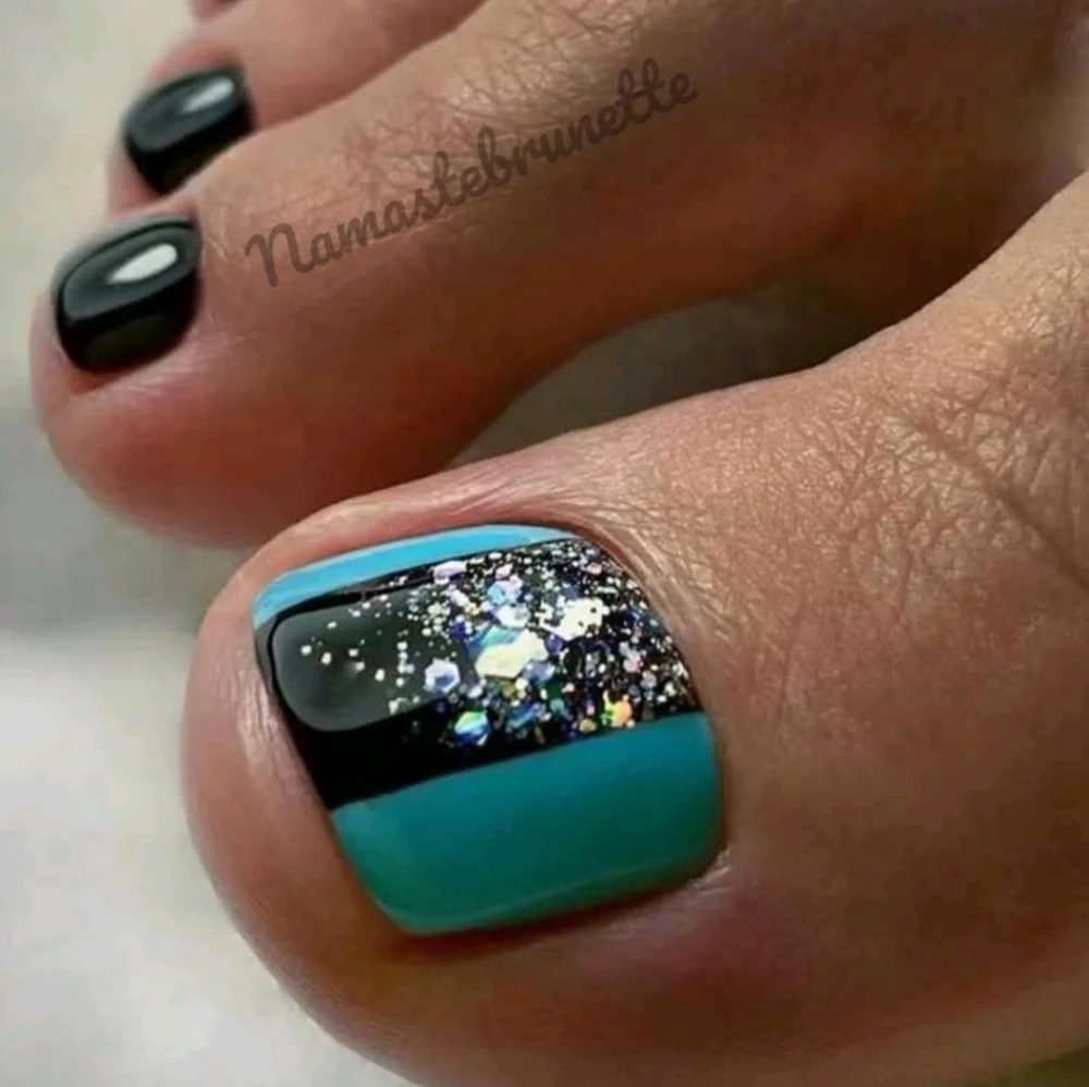 2/$16 Blue Black Glitter Press On Toenails